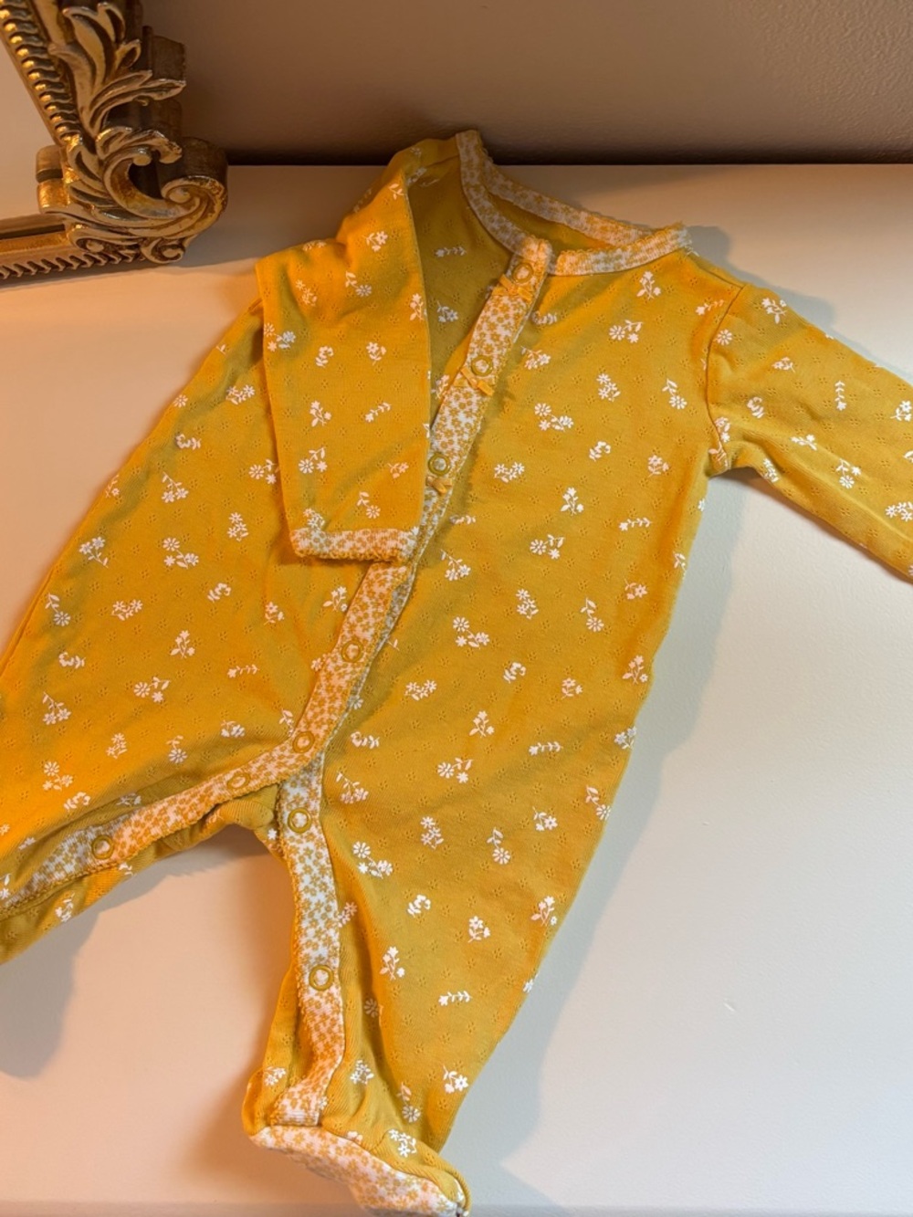 Carter's Yellow Floral Snap-Front Baby Pajama Romper